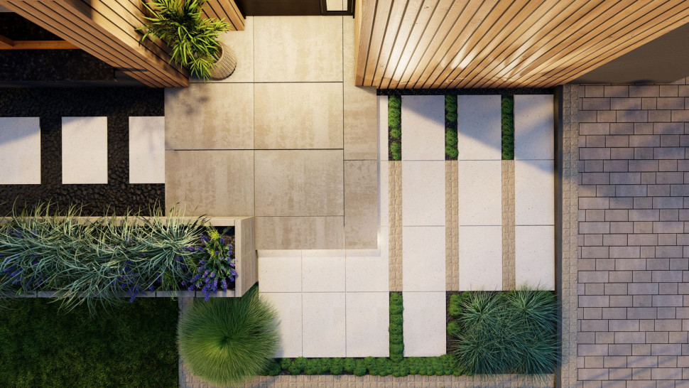 Nawierzchnia ogrodowa z beżowych płyt to doskonały wybór dla minimalistycznych projektów