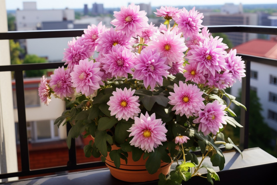 Dalie karłowe na balkonie