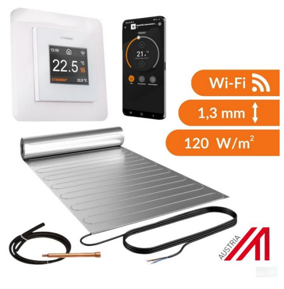 Zestaw mata grzewcza pod panele Etherma LT 0,5 m2 120W/m2 z termostatem eTouch Pro WiFi, białym