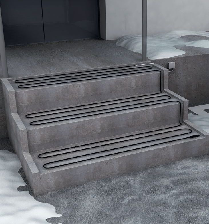 Przewody grzewcze na schodach układa się wzdłuż stopni w odpowiednim odstępie