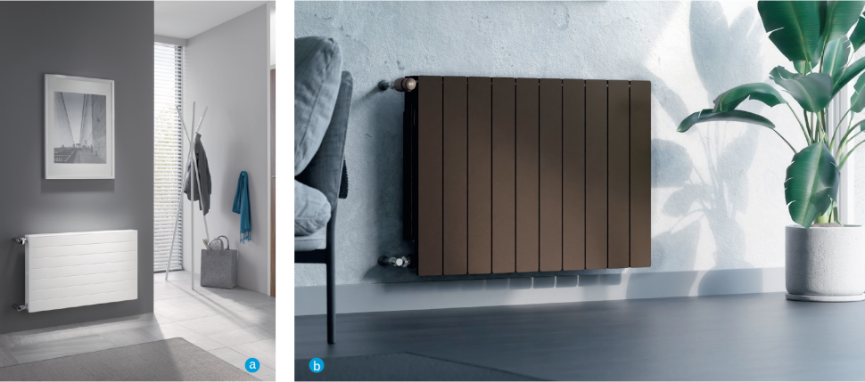 Zarówno stal (fot. a) Kermi), jak i aluminium (fot. b) KFA Armatura), dobrze przewodzą ciepło, co pozwala na szybkie i skuteczne ogrzewanie pomieszczeń