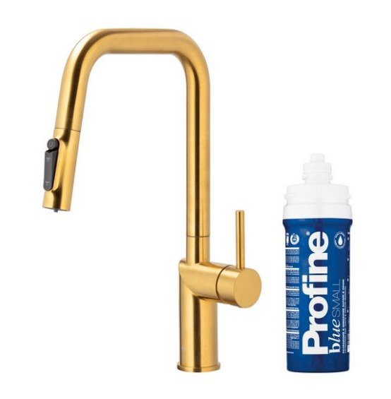 DUERO PURE STYLE GOLD bateria kuchenna z filtracją wody oraz wyciąganą wylewką