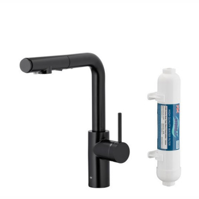 DUERO PURE BASIC BLACK bateria kuchenna z filtracją wody oraz wyciąganą wylewką 