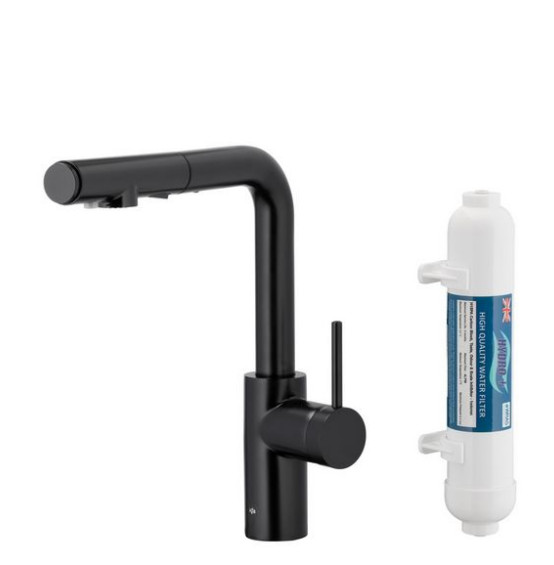 DUERO PURE BASIC BLACK bateria kuchenna z filtracją wody oraz wyciąganą wylewką