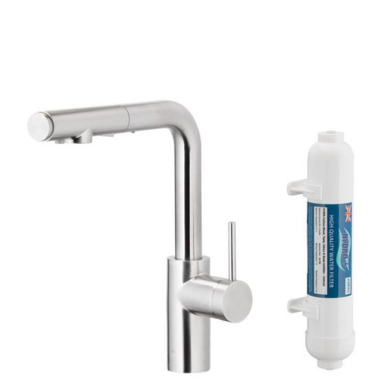DUERO PURE BASIC INOX bateria kuchenna z filtracją wody oraz wyciąganą wylewką