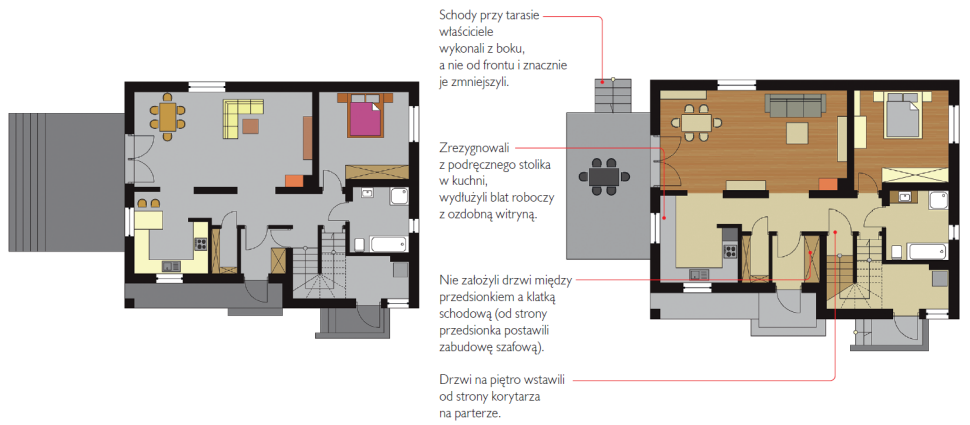 Architektura: Artur Mańko, Jerzy Małecki; Rzut parteru i rzut parteru po zmianach