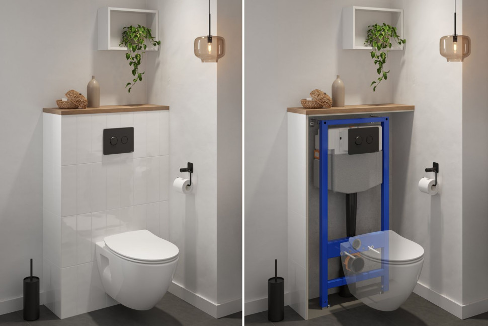 Stelaż podtynkowy AQUA marki Cersanit ze zbiornikiem wykonanym w technologii rozdmuchu zapewnia szczelność, bez ryzyka wycieków