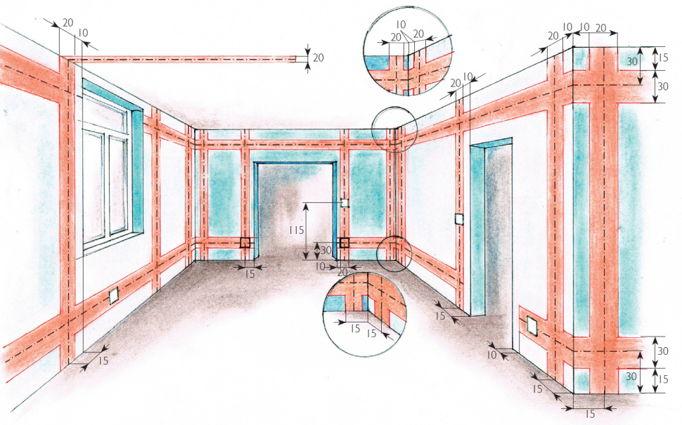 Schemat ze strefami wyznaczonymi na instalację elektryczną