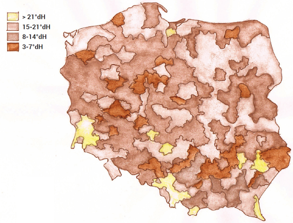 Mapa twardości wody w Polsce