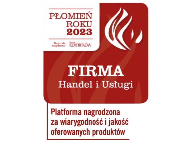 Nagroda Płomień Roku 2023 w kategorii Firma Handel i Usługi - Platforma nagrodzona za wiarygodność i jakość oferowanych produktów