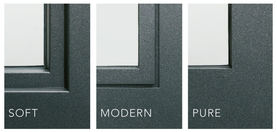 Główną cechą i wyróżnikiem okien INNOVIEW jest kształt zewnętrznej okładziny aluminiowej -dostępna w trzech wariantach: SOFT, MODERN i PURE