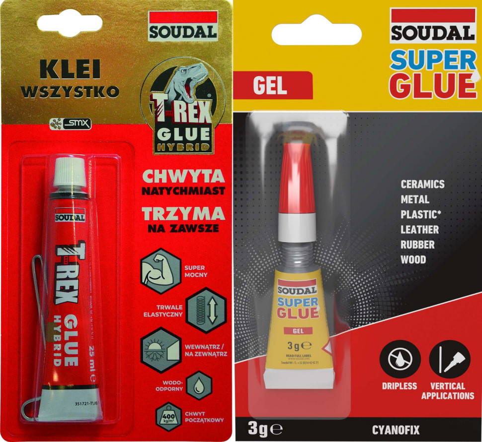 Blistry z klejami T-Rex Hybrid Glue i Super Glue. fot. Soudal