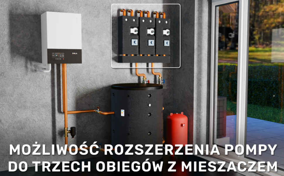 Możliwość rozszerzenia pompy do trzech obiegów z mieszaczem.
