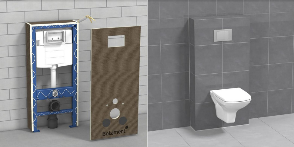 Efekt zabudowy stelaża podtynkowego WC za pomocą gotowego zestawu WC Set Botament