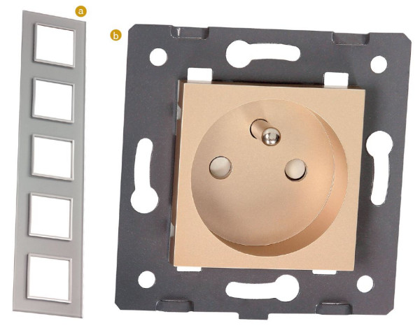 Wspólna ramka wielokrotna (a) i moduł z pojedynczym gniazdem