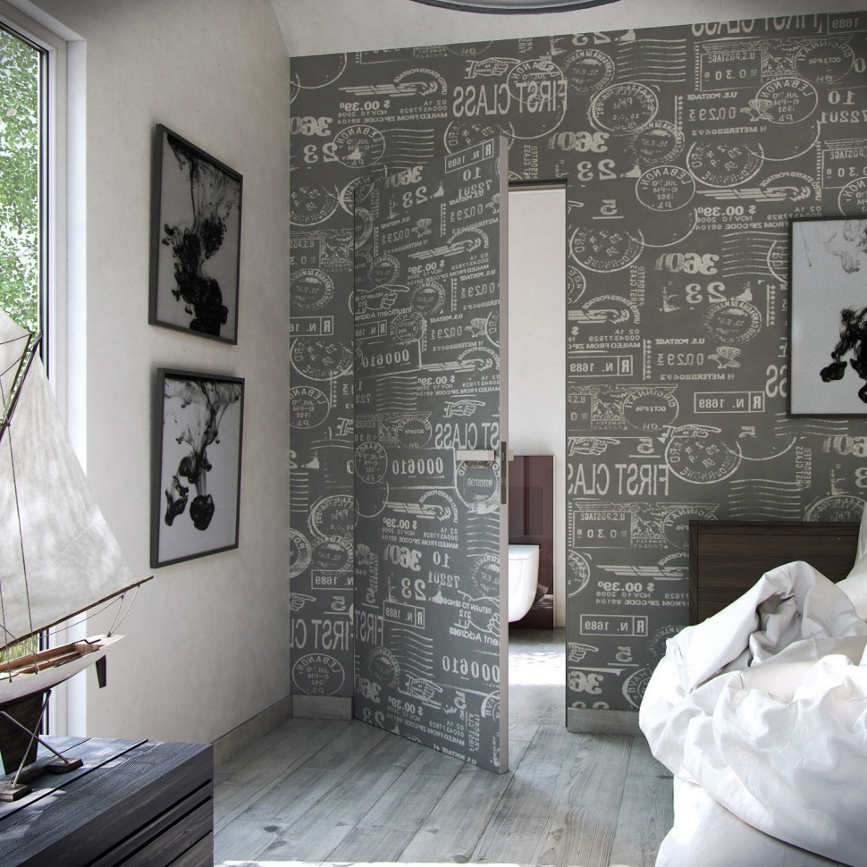 Drzwi bezprzylgowe wykończone tapetą taką, jak na ścianie