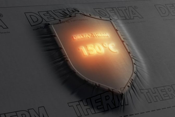 Symbol odporności membrany dachowej Delta Therm Plus na do 150 stopni Celsjusza