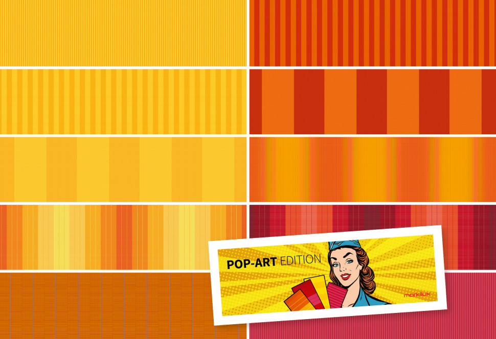 Dziesięć najnowszych kolorowych wzorów poszyć markizowych z kolekcji „visutex” firmy markilux.\