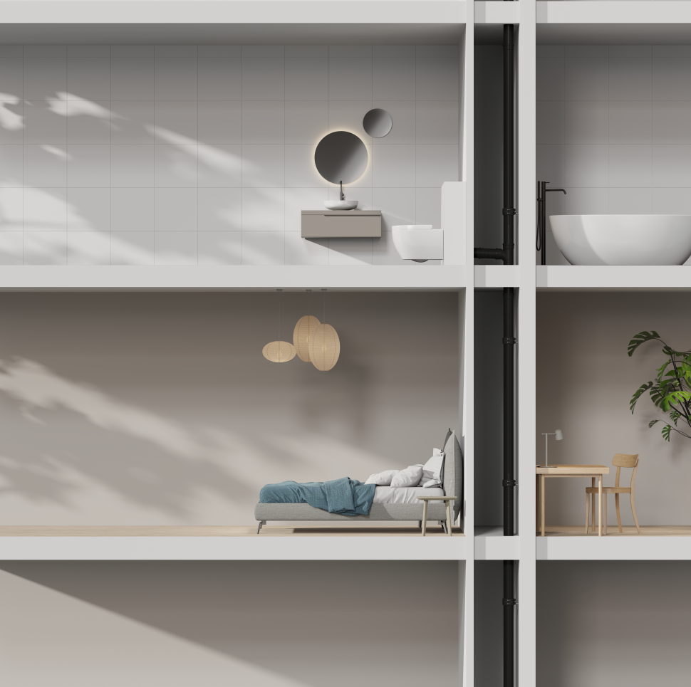 Prowadzenie wewntrznej kanalizacji niskoszumowej Master3Plus w pionie przez kilka kondygnacji