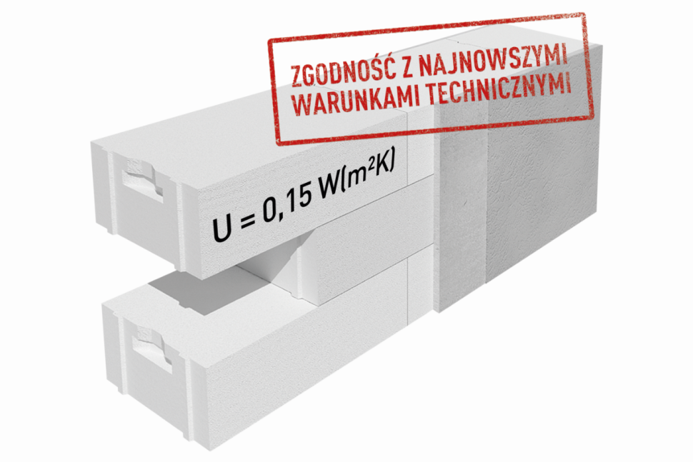 Ściana z bloczków Ytong EnergoUltra+ o grubości 48 cm ma rewelacyjny współczynnik U = 0,15 W/(m²K)