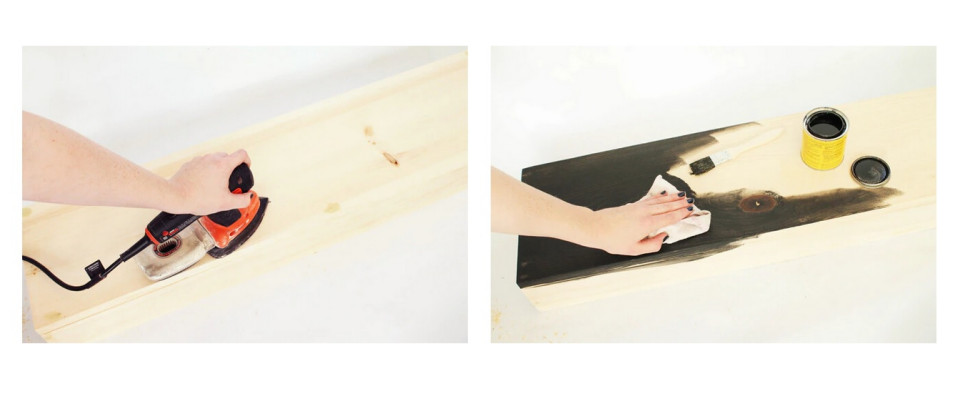 Oszlifuj półki, nadaj półkom koloru, zrób ramę montażową