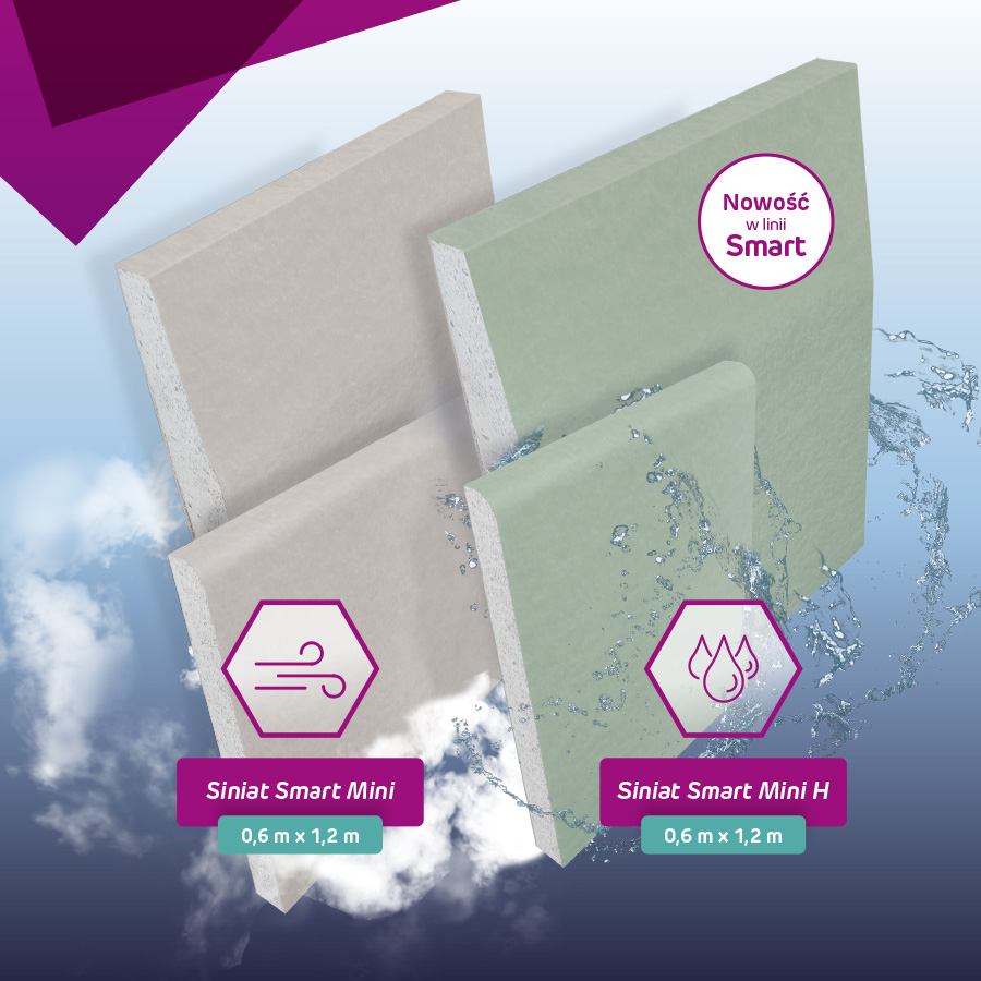 Zarówno płyty Siniat Smart Mini jak i Siniat Smart Mini H spełniają wymagania normy EN 520:2004+A1:2009.