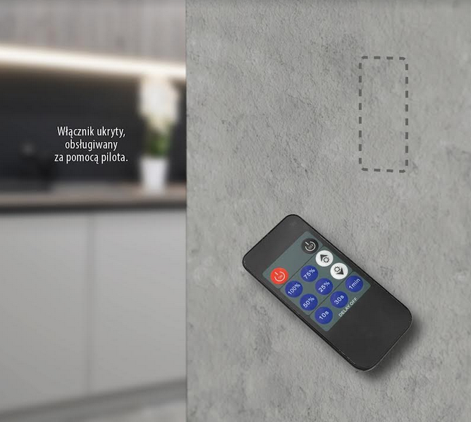 Włącznik ukryty obsługiwany za pomocą pilota.