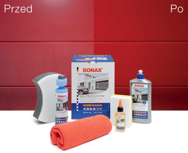 Opracowany przez firmę Sonax zestaw czyszcząco-pielęgnacyjny przeznaczony do produktów stolarki budowlanej marki Hörmann zapewnia długotrwały piękny wygląd powierzchni bram i drzwi