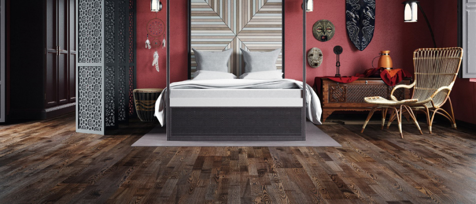 Ciemna podłoga w sypialni