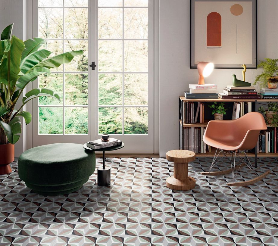 Posadzka z płyt gresu tworząca ciekawy wzór