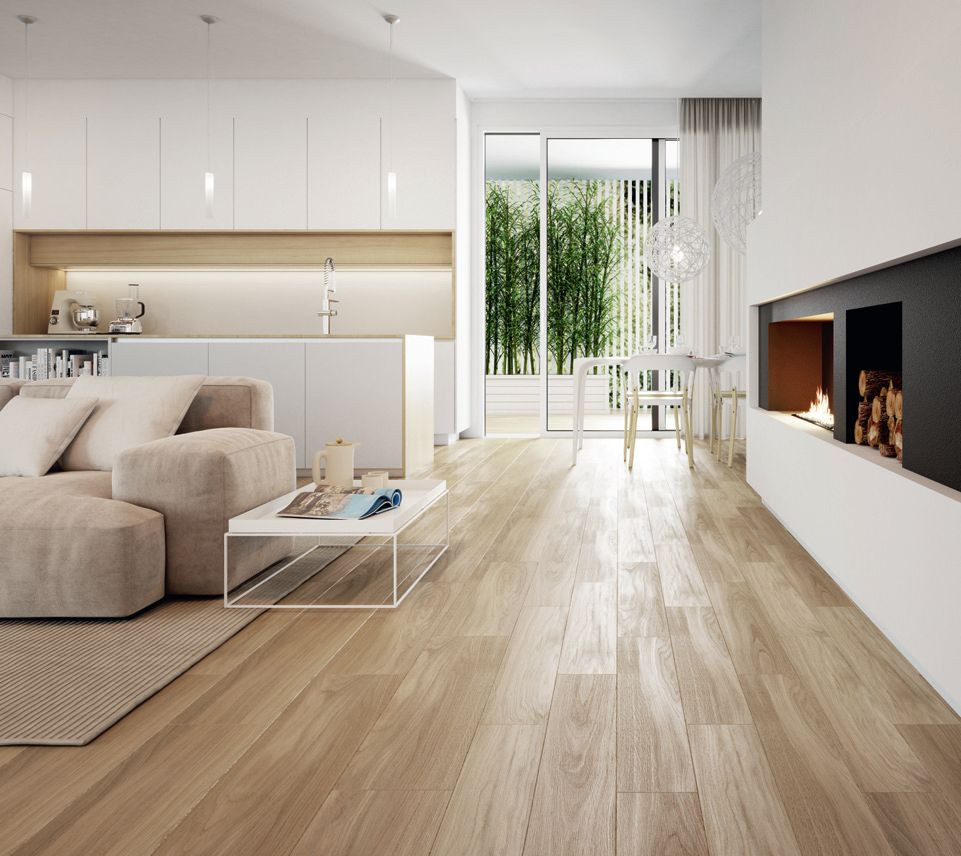 Posadzka z płytek ceramicznych imitujących deski