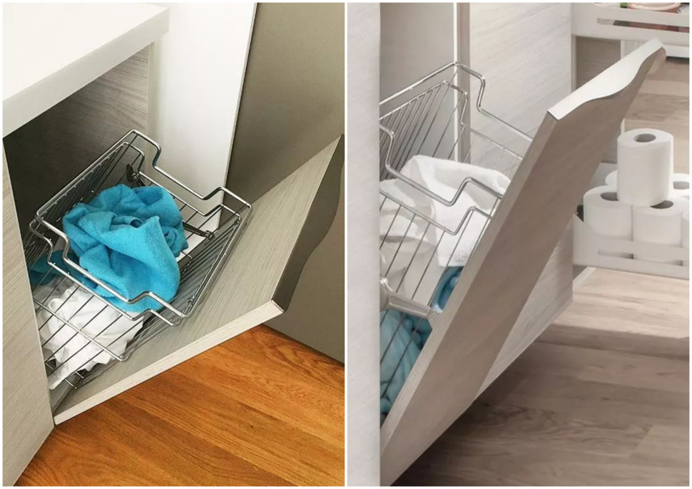 Kompaktowy kosz na pranie do łazienki idealnie nadaje się do montażu w płytkiej szafce