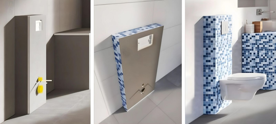 Zabudowa stelaża podtynkowego WC gotową płytą budowlaną