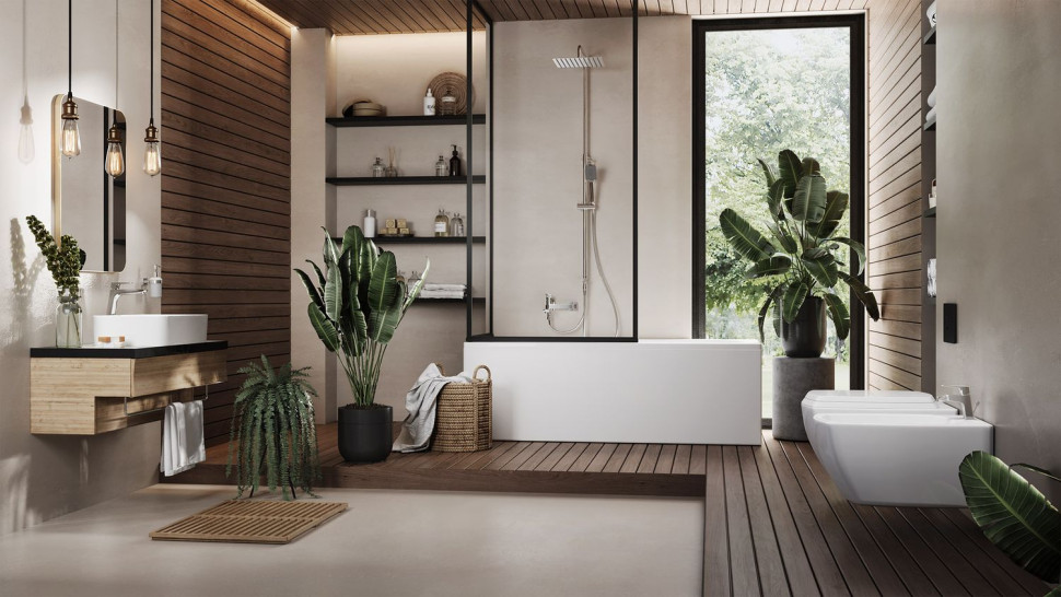 baterie z serii Vitto Verde Line w wykończeniu chrom do łazienki w stylu japandi