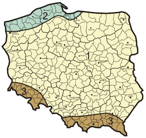 Podział Polski na strefy obciążenia wiatrem