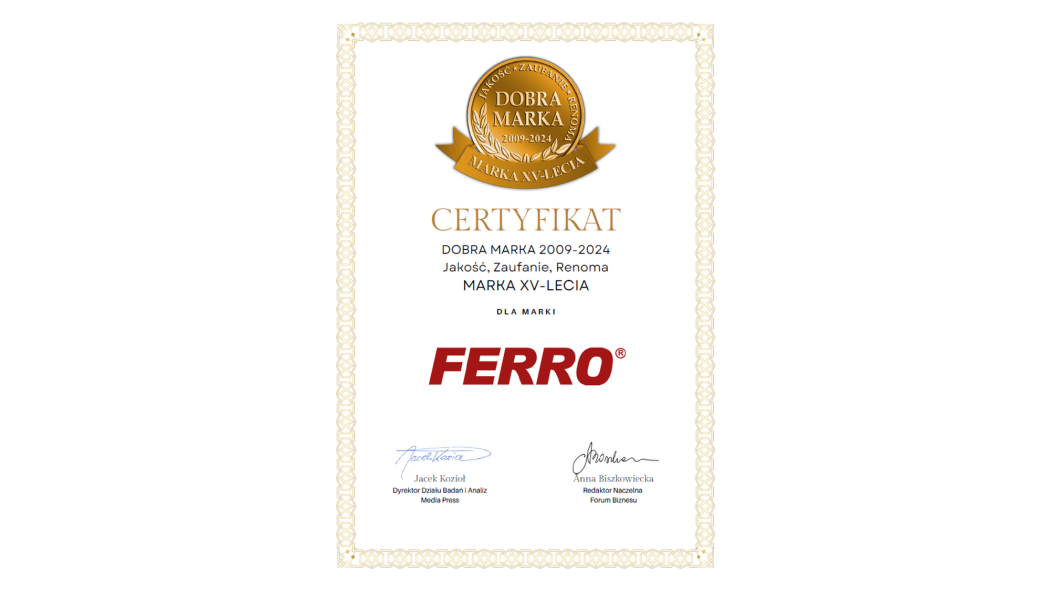 Certyfikat Marki 15-lecia dla FERRO