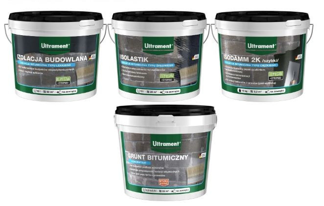 Produkty Ultrament do przeciwwodnej izolacji fundamentów. Fot. Ultrament