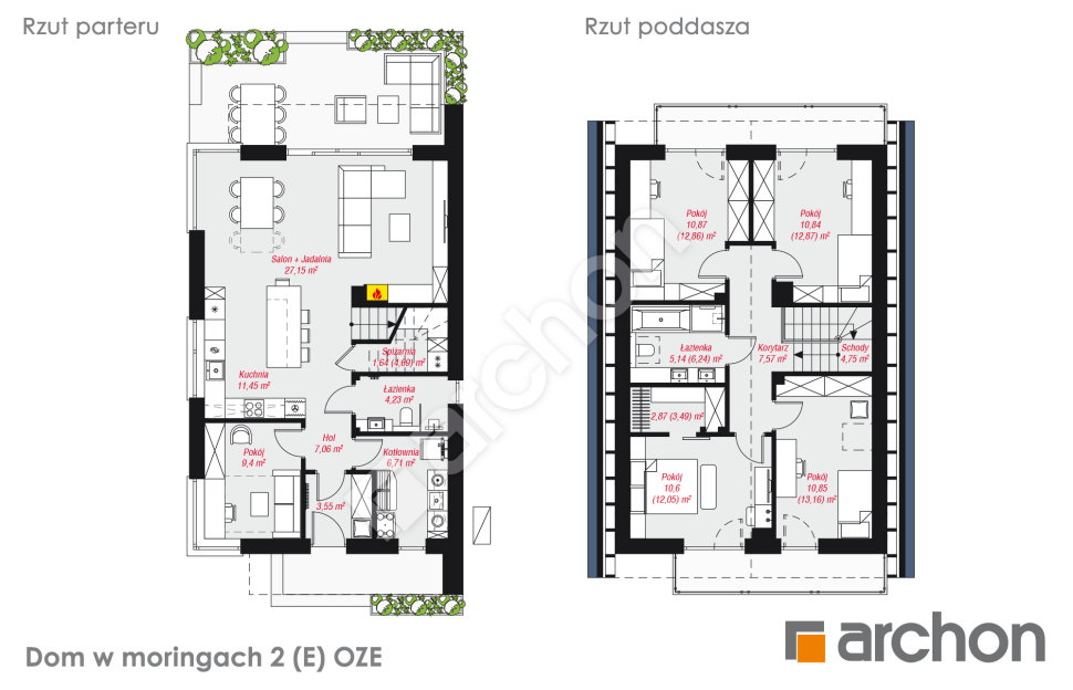 Dom w moringach 2 (E) OZE - rzuty
