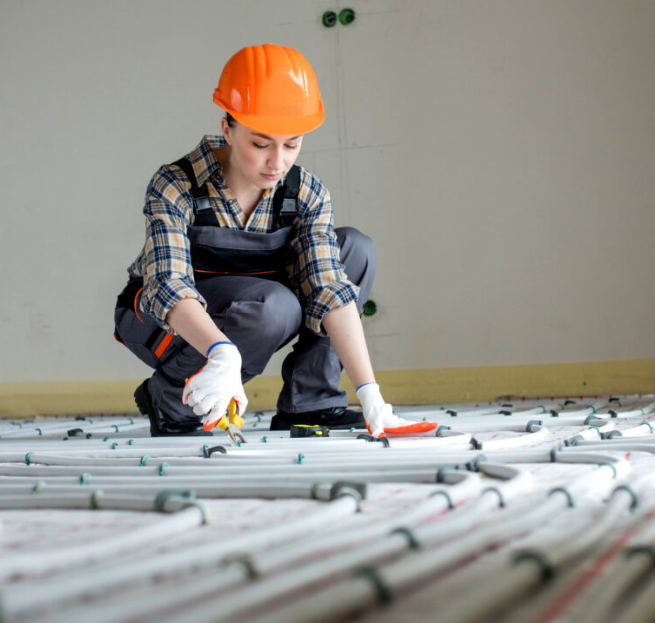 Dzięki ogrzewaniu podłogowemu, ciepło rozchodzi się równomiernie po całym pomieszczeniu