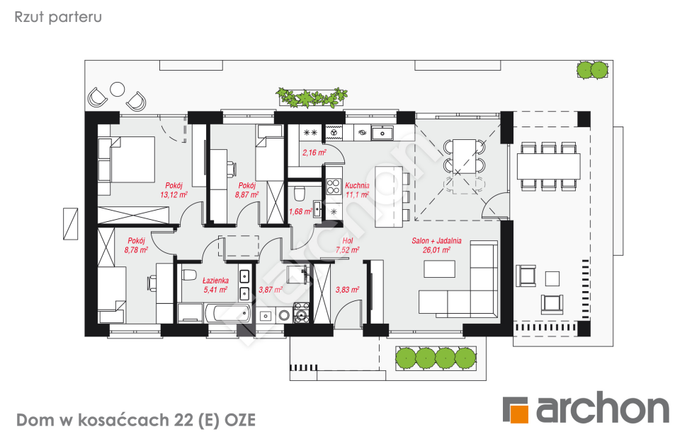 Dom w kosaćcach 22 (E) OZE - rzut parteru