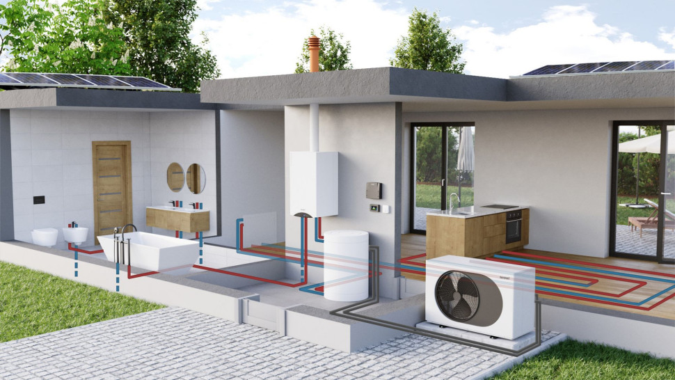 Koszty ogrzewania pompą ciepła można zmniejszyć np. dzięki wykorzystaniu własnego prądu z paneli PV, fot. TERMET