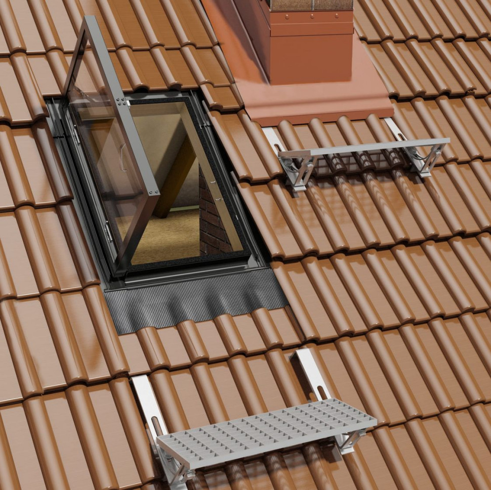 Wyłaz dachowy VERSA® OKPOL na dachu krytym dachówką ceramiczną