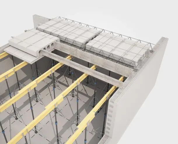 Strop gęstożebrowy IZOCeling w budynku wzniesionym w techonlogii IZODOM