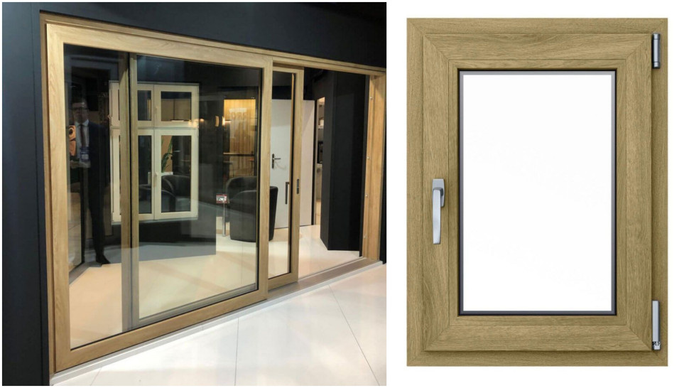 Patio HST w kolorze Turner Oak na ekspozycji podczas targów 4DD. Okno MSline+ w kolorze Turner Oak