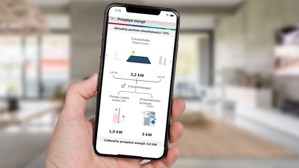 Kontrola zużycia energii z własnej produkcji za pomocą aplikacji Energy manager Bosch