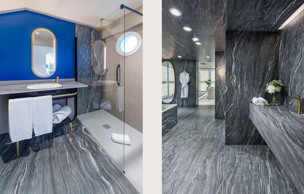 Kolor niebieski to idealny wybór do białej łazienki.