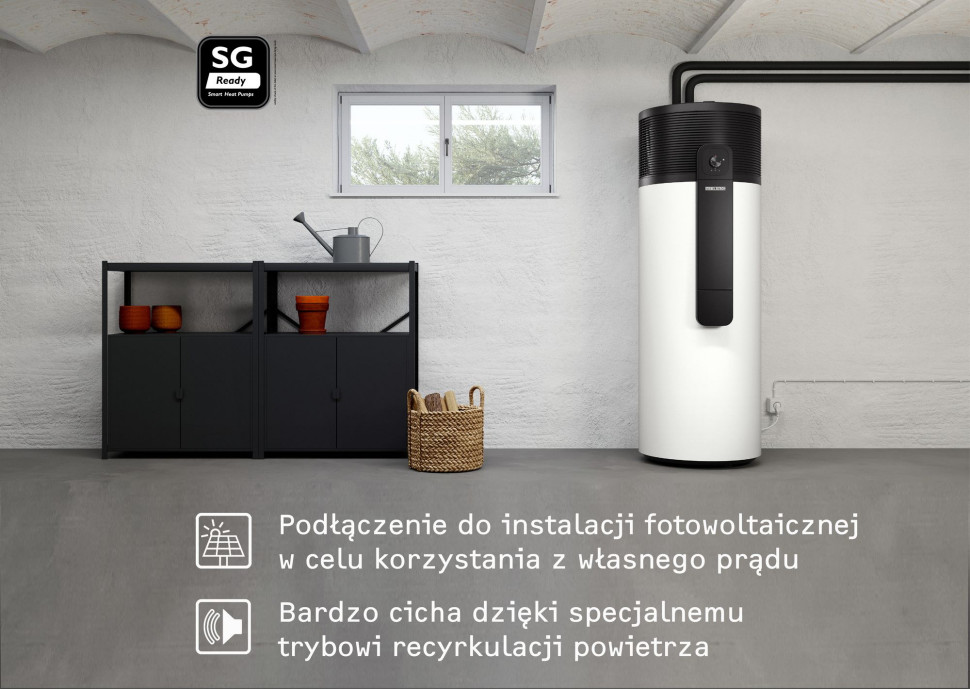 Infografika: Nowa pompa ciepła do c.w.u. serii SHP-I 300 Plus można podłączyć do instalacji fotowoltaicznej w celu korzystania z własnego prądu