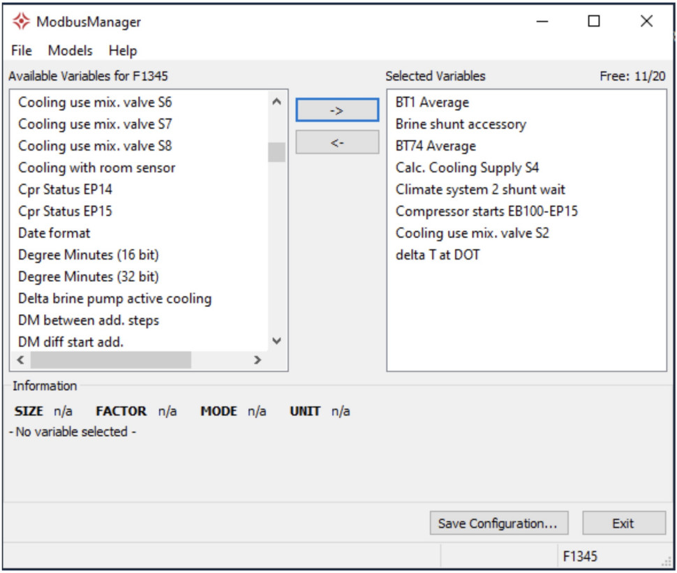 Rys. Program ModbusManager do generowania/wyszukiwania ID poszczególnych parametrów pracy pomp ciepła NIBE serii F.