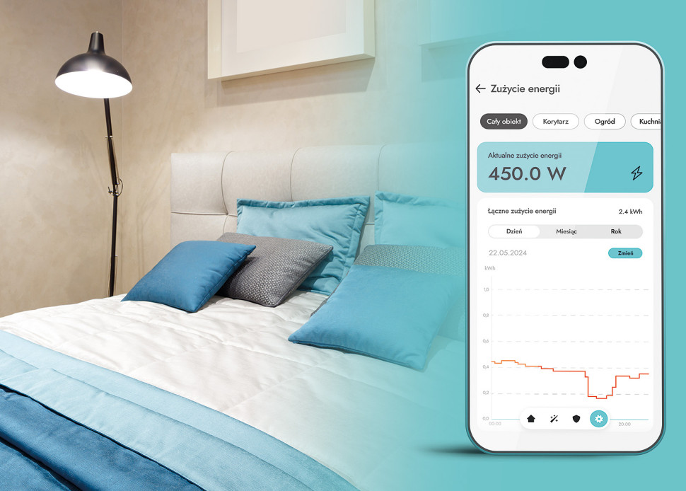 W aplikacji podejrzysz aktualny pobór prądu podłączonych np. do Smart Plug lamp czy innych urządzeń jak np. TV, lodówka czy pralka