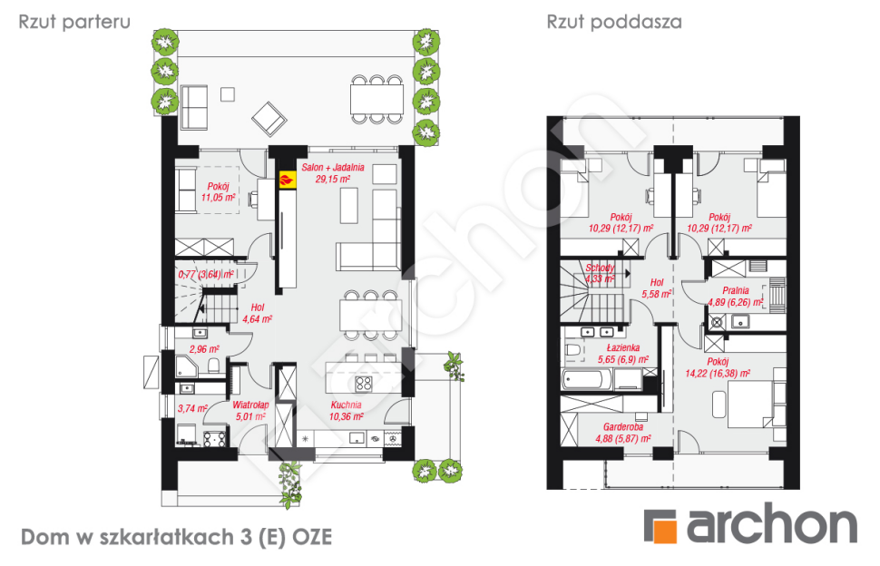 Projekt Domu w szkarłatkach 3 (E) OZE - rzuty